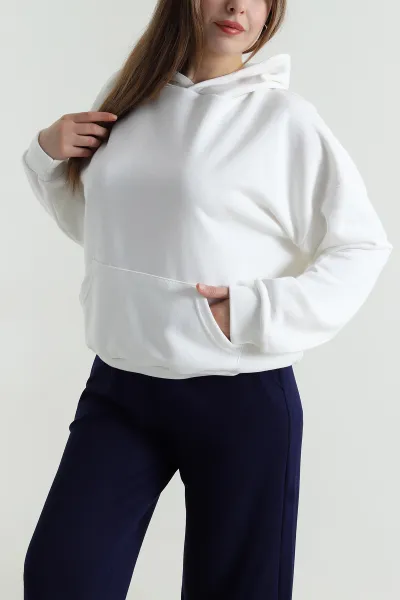 Beyaz Sırtı Dantelli Şardonsuz Üç İp Kadın Sweat 494400