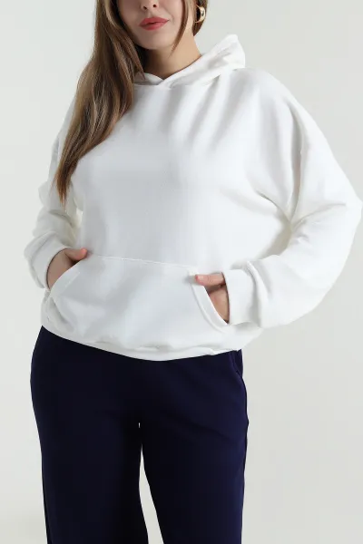 Beyaz Sırtı Dantelli Şardonsuz Üç İp Kadın Sweat 494400