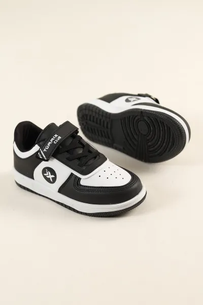 Beyaz Siyah (31-35) Ciltli Bağcıklı Çocuk Spor Ayakkabı 263259