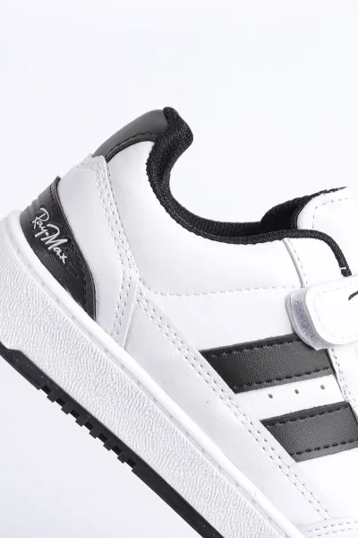 Beyaz Siyah (31-35 Filet) Çift Şeritli Kalın Taban Cırtlı Kız Çocuk Spor Ayakkabı 321844