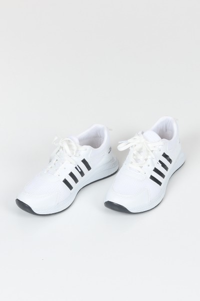 Beyaz Siyah Bağcıklı Spor Ayakkabı 117551