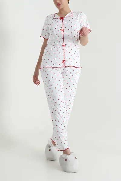 Beyaz Sleepy Gömlek Yaka Kadın Pijama Takımı 465295