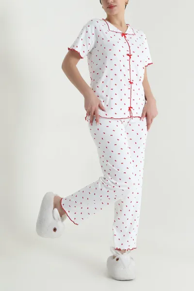 Beyaz Sleepy Gömlek Yaka Kadın Pijama Takımı 465295