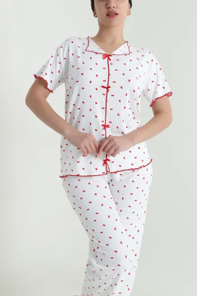 Beyaz Sleepy Gömlek Yaka Kadın Pijama Takımı 465295
