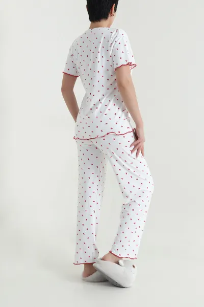 Beyaz Sleepy Gömlek Yaka Kadın Pijama Takımı 465295