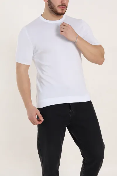 Beyaz Slim Fit Basic Kısa Kollu Triko Tişört 338598