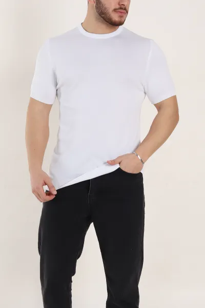 Beyaz Slim Fit Basic Kısa Kollu Triko Tişört 338598