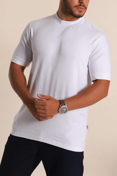 Beyaz Slim Fit Basic Likralı Erkek Tişört 268494
