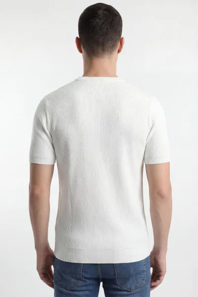 Beyaz Slim Fit Bisiklet Yaka Triko Erkek Tişört 449045