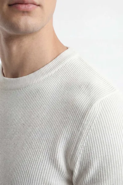 Beyaz Slim Fit Bisiklet Yaka Triko Erkek Tişört 449045