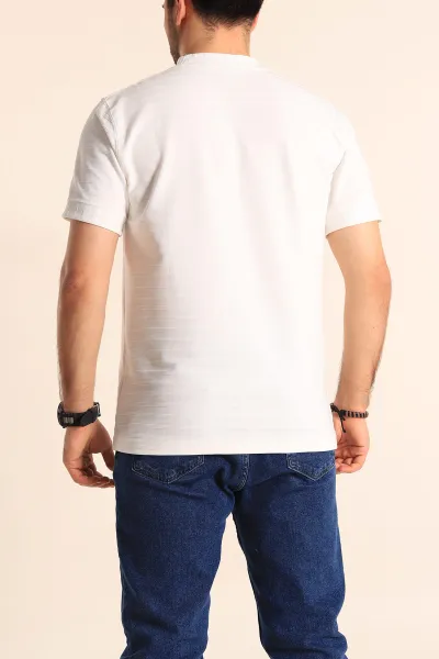 Beyaz Slim Fit Çizgi Detay Likralı Erkek Tişört 248120