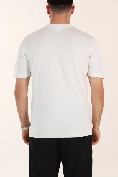 Beyaz Slim Fit Desenli Düğmeli Polo Yaka Erkek Tişört 358319