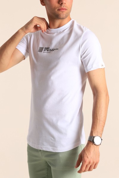 Beyaz Slim Fit Kabartma Yazı Detay Erkek Tişört 181958