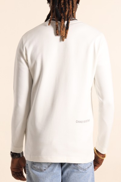 Beyaz Slim Fit Kabartma Yazılı Erkek Sweat 205670