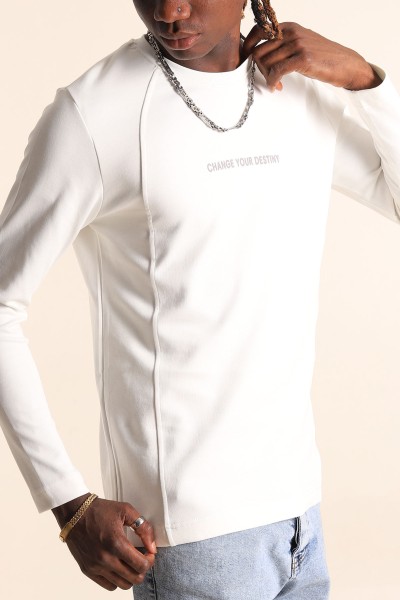 Beyaz Slim Fit Kabartma Yazılı Erkek Sweat 205670