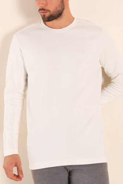 Beyaz Slim Fit Kabartma Yazılı Erkek Sweat 205672