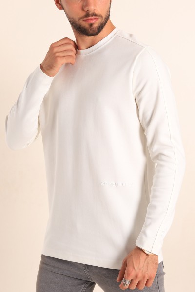Beyaz Slim Fit Kabartma Yazılı Erkek Sweat 205672