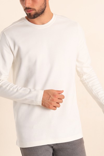 Beyaz Slim Fit Kabartma Yazılı Erkek Sweat 205672