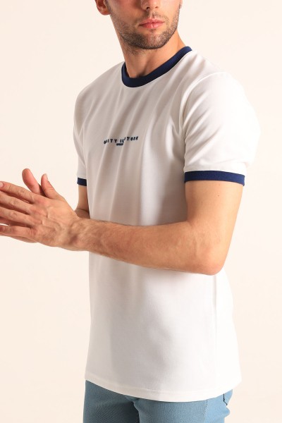 Beyaz Slim Fit Kabartma Yazılı Erkek Tişört 186801