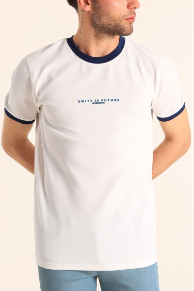 Beyaz Slim Fit Kabartma Yazılı Erkek Tişört 186801