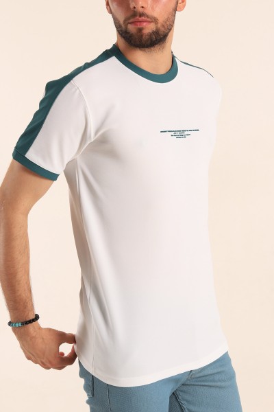 Beyaz Slim Fit Kabartma Yazılı Erkek Tişört 190221