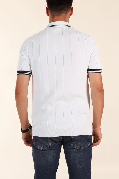 Beyaz Slim Fit Likralı Fermuarlı Polo Yaka Kısa Kollu Triko Tişört 338557