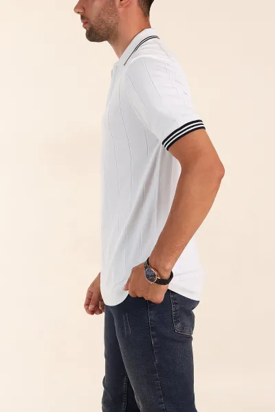 Beyaz Slim Fit Likralı Fermuarlı Polo Yaka Kısa Kollu Triko Tişört 338557