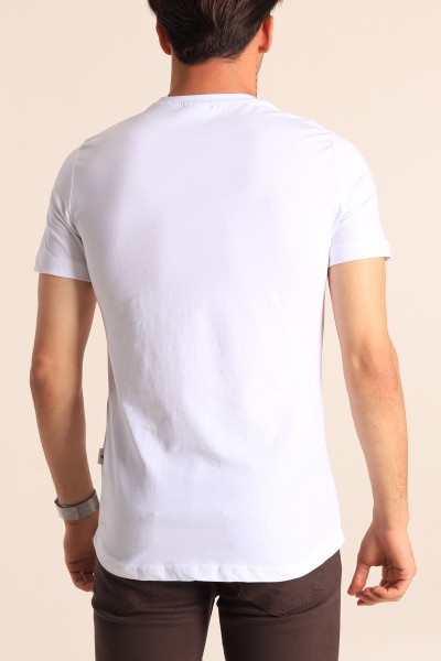 Beyaz Slim Fit Lucky Baskılı Erkek Tişört 181962