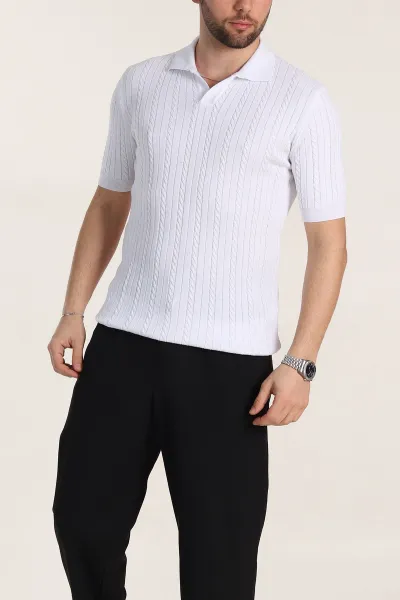 beyaz-slim-fit-orgu-desenli-polo-yaka-kisa-kollu-erkek-triko-tisort-342770
