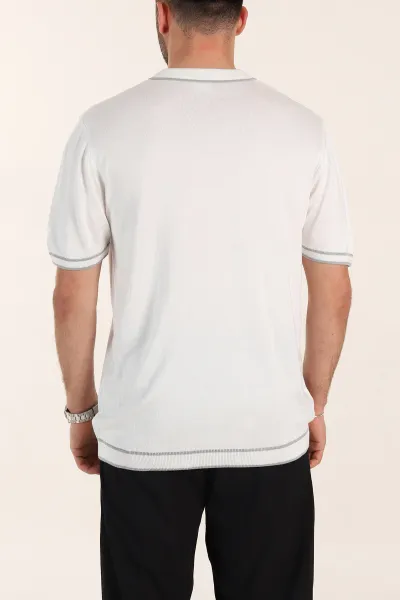 Beyaz Slim Fit Patlı Polo Yaka Erkek Triko Tişört 358354