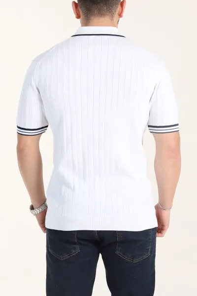 Beyaz Slim Fit Patlı Polo Yaka Kısa Kollu Erkek Triko Tişört 338585