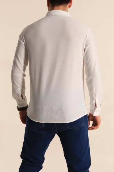 Beyaz Slim Fit Petek Dokulu Uzun Kollu Erkek Gömlek 260996