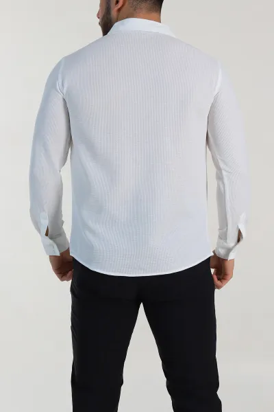 Beyaz Slim Fit Petek Dokulu Uzun Kollu Erkek Gömlek 325217