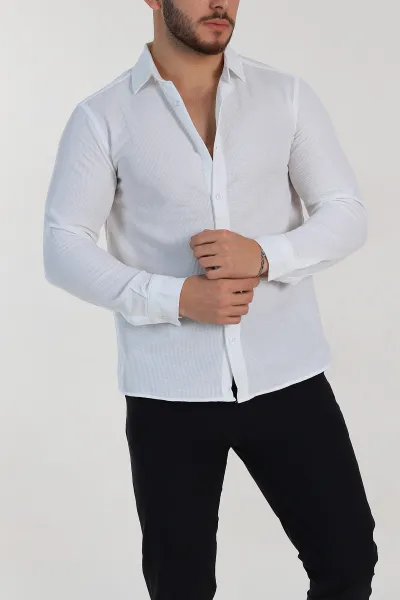 beyaz-slim-fit-petek-dokulu-uzun-kollu-erkek-gomlek-325217