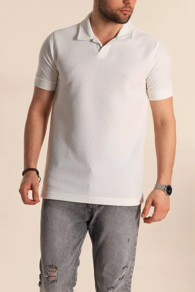 Beyaz Slim Fit Polo Yaka Erkek Tişört 262907