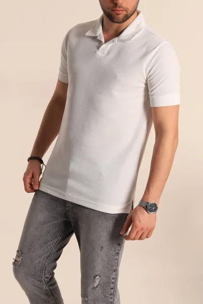 Beyaz Slim Fit Polo Yaka Erkek Tişört 262907