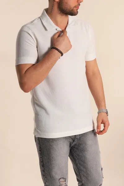 Beyaz Slim Fit Polo Yaka Erkek Tişört 262907