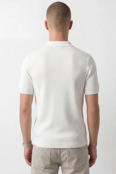 Beyaz Slim Fit Polo Yaka Triko Erkek Tişört 449053