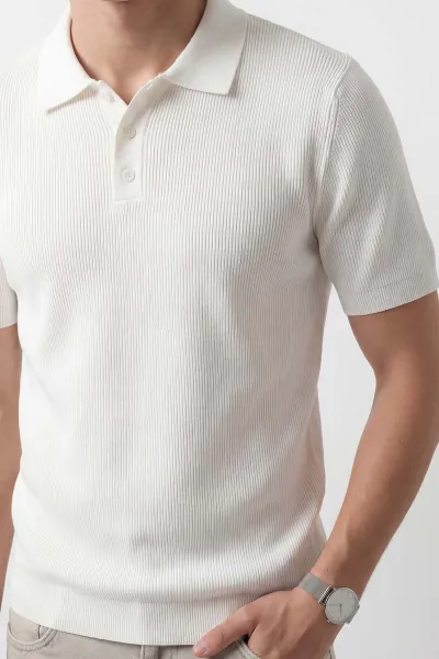Beyaz Slim Fit Polo Yaka Triko Erkek Tişört 449053