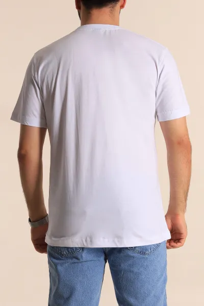 Beyaz Slim Fit Suprem Kumaş Kelebek Nakışlı Erkek Tişört 275980