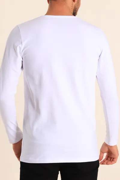 Beyaz Slim Fit V Yaka Likralı Basic Erkek Sweatshirt 234995