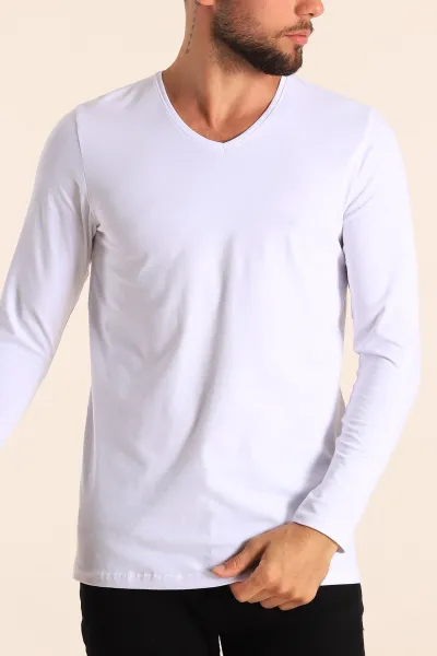 beyaz-slim-fit-v-yaka-likrali-basic-erkek-sweatshirt-234995