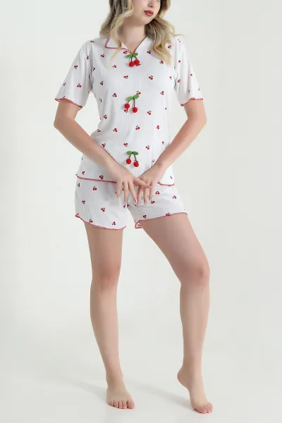 Beyaz Şortlu Kaşkorse Kadın Pijama Takımı 462233