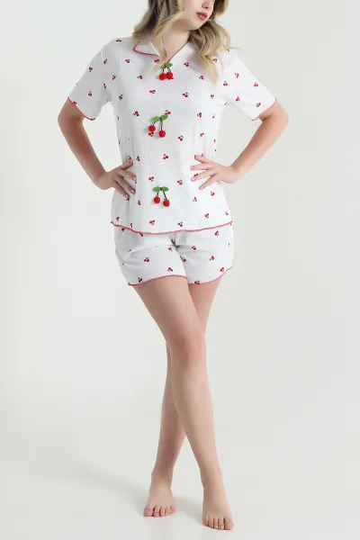 Beyaz Şortlu Kaşkorse Kadın Pijama Takımı 462233