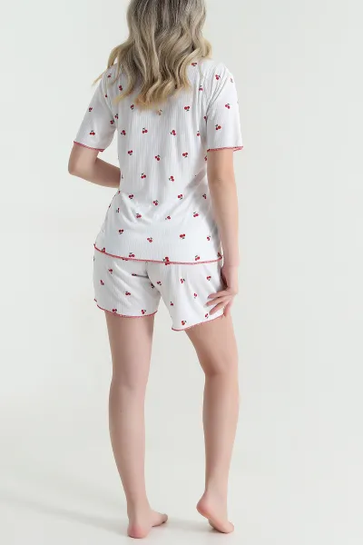 Beyaz Şortlu Kaşkorse Kadın Pijama Takımı 462233