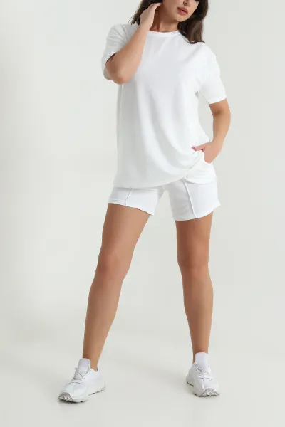 Beyaz Şortlu Modal Kadın İkili Takım 474388