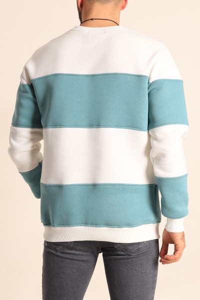 Beyaz Su Yeşili Oversize Üç İp Şardonlu Kabartma Yazılı Erkek Sweatshirt 225872