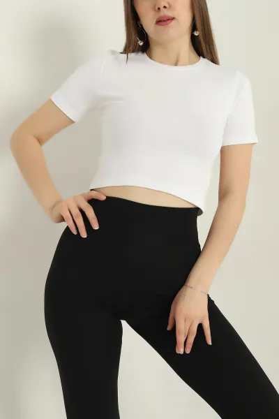 Beyaz Süprem Crop Kadın Tişört 348118