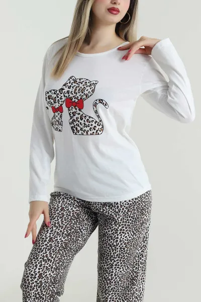 Beyaz Süprem Uzun Kol Kadın Pijama Takımı 493640