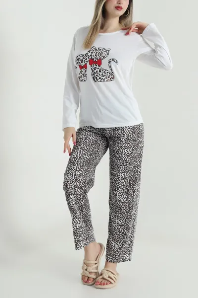 Beyaz Süprem Uzun Kol Kadın Pijama Takımı 493640